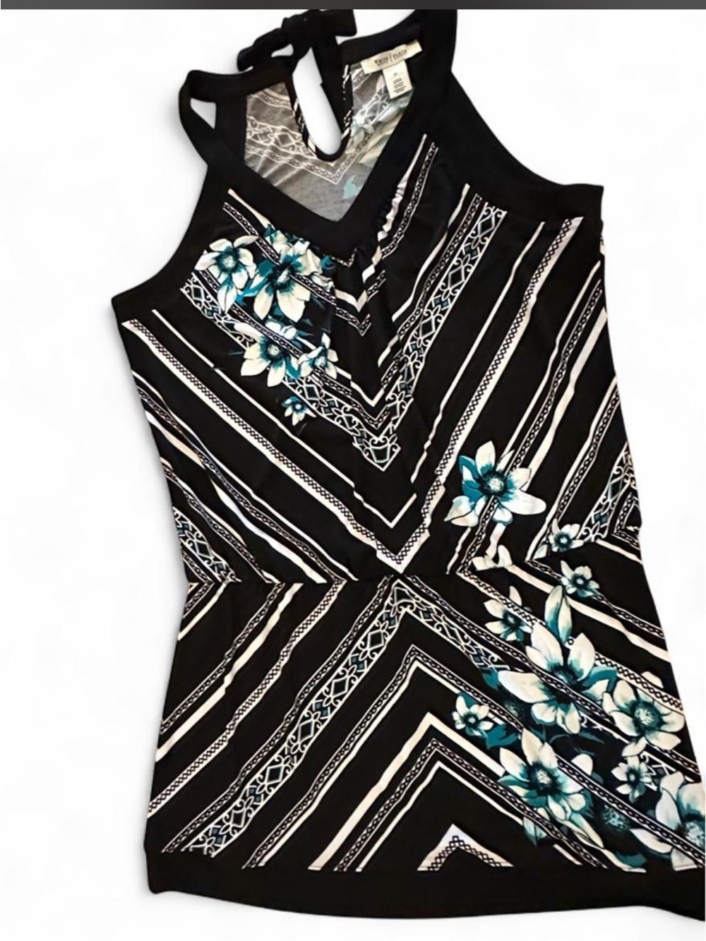 WHBM Floral Halter Top Black Teal Medium - Picture 1 of 9